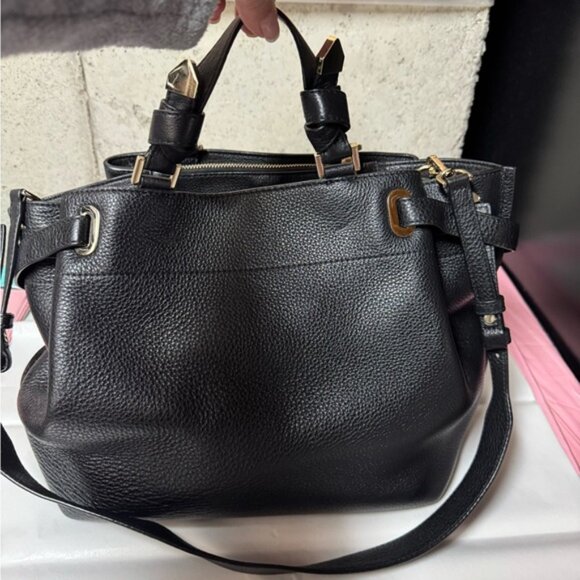 Michael Kors Greta Large Pebbled Leather Satchel Black - Picture 3 of 14